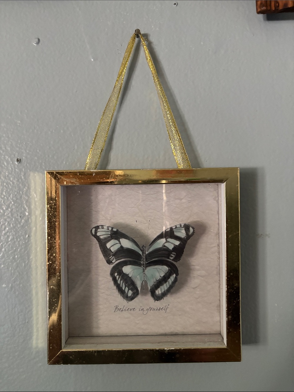 Gold Framed Blue Butterfly Wall Accent - Unknown Brand